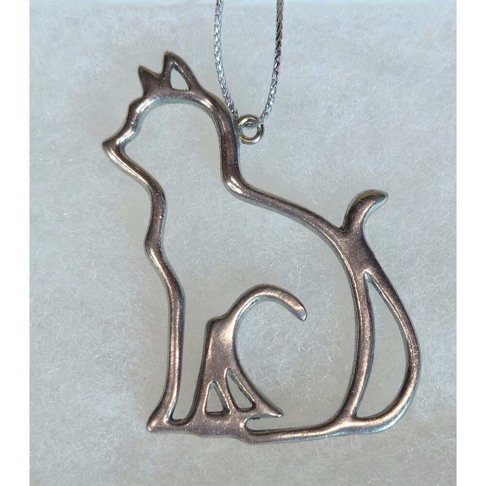 NWT Silver Tone Sitting Cat Kitten Ornament Pendant Bezel Style 1.75" x 1.25"